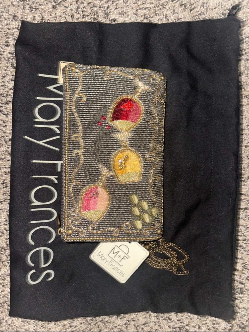 Mary Frances Gold Beaded Clutch with Red, Pink and Yellow Accents